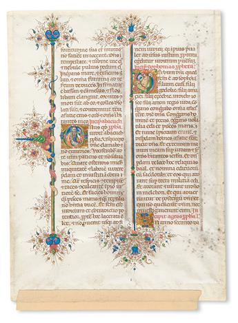 MANUSCRIPT LEAF.  Illuminated vellum leaf from the Llangattock Breviary with initials in colors and gold depicting 5 prophets.  1440s